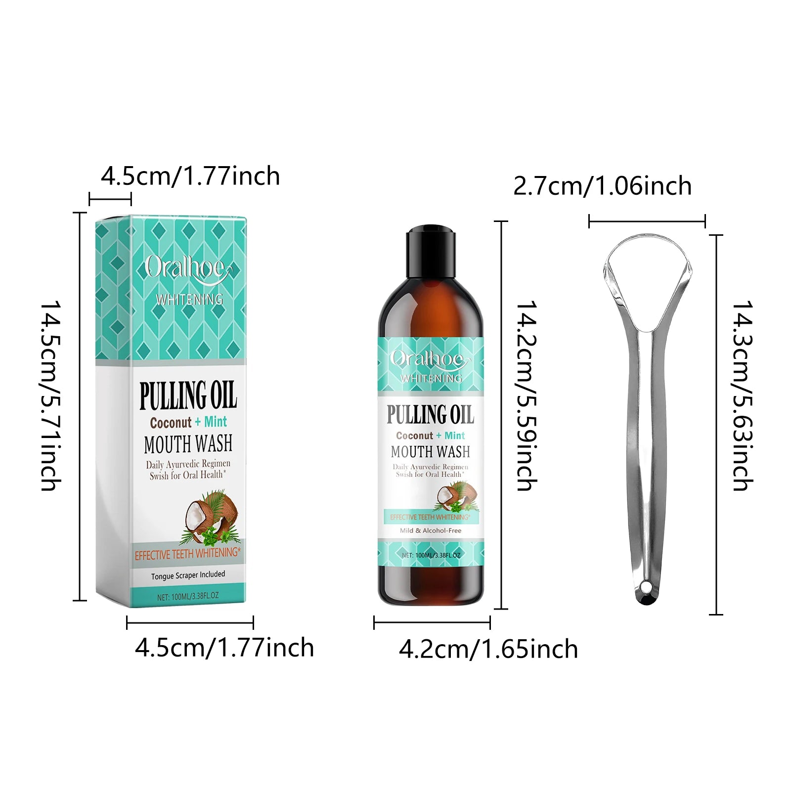 Coconut Mint Pulling Oil Mouthwash Kit with Tongue Scraper Fresh Oral Breath Odor Removal Alcohol-Free Whiten Tool Mouth Care